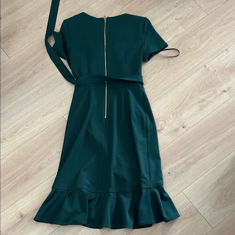 Calvin Klein Dark Green Midi Dress with Ruffle Hem - Picture 3 of 4